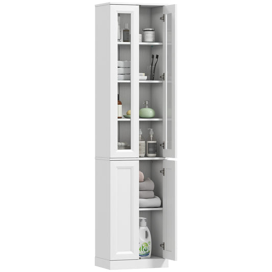 Tall Bathroom Storage Cabinet, 6-Tier Slim Freestanding Bathroom Cabinet with Adjustable Shelf, 4 Soft-Close Doors, Storage Unit for Small Space, 38 x 26 x 160 cm, White