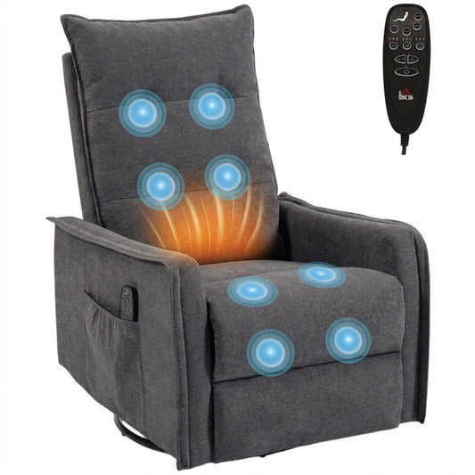 Recliner Armchair, Chenille Recliner Chair with Massage and Heat, 360° Swivel Rocking Manual Reclining Chair with Side Pockets for Living Room, Dark Grey