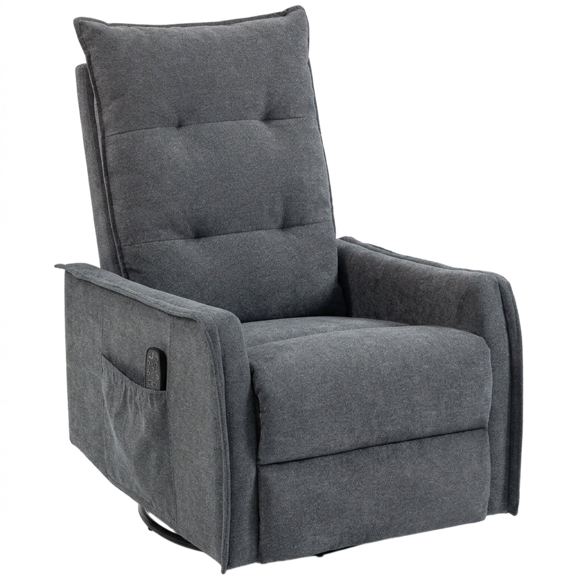 Recliner Armchair, Chenille Recliner Chair with Massage and Heat, 360° Swivel Rocking Manual Reclining Chair with Side Pockets for Living Room, Dark Grey