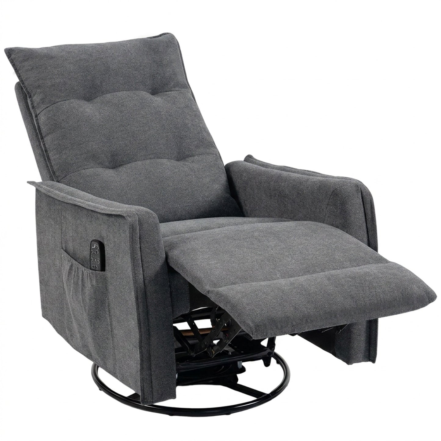 Recliner Armchair, Chenille Recliner Chair with Massage and Heat, 360° Swivel Rocking Manual Reclining Chair with Side Pockets for Living Room, Dark Grey