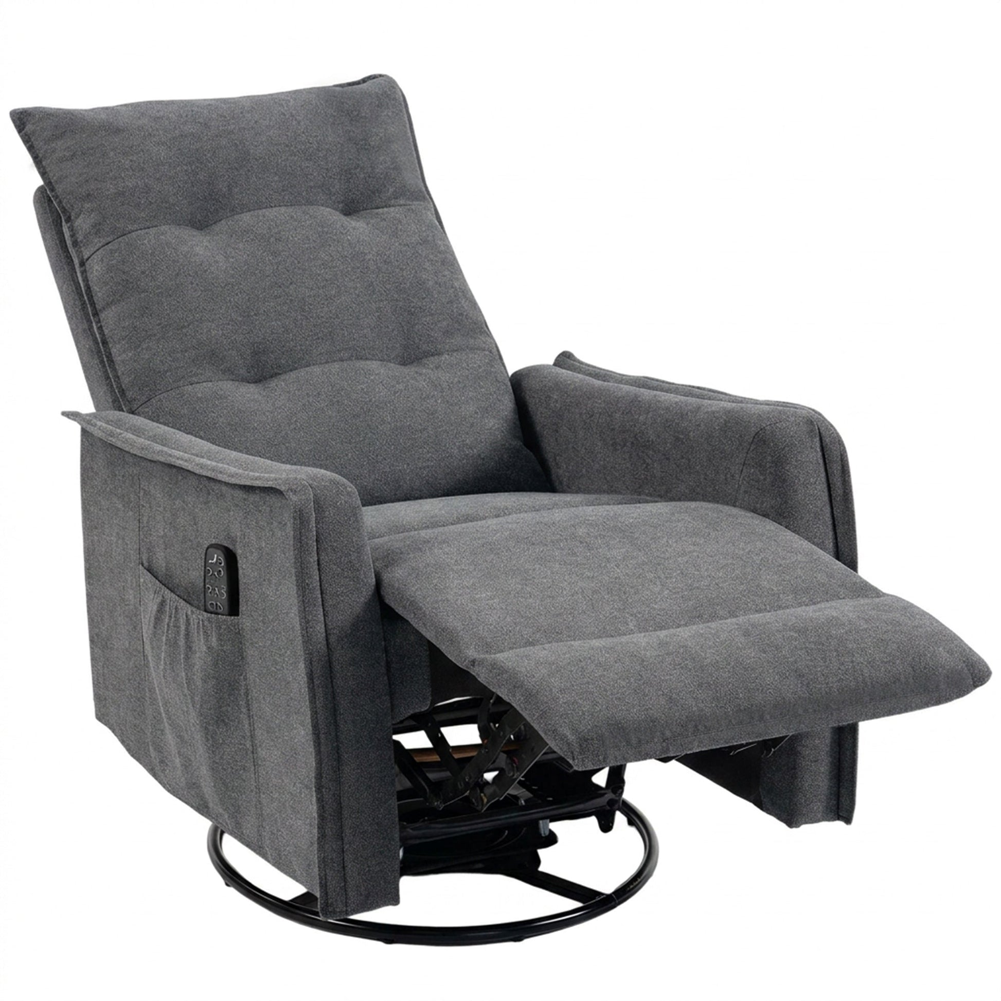 Recliner Armchair, Chenille Recliner Chair with Massage and Heat, 360° Swivel Rocking Manual Reclining Chair with Side Pockets for Living Room, Dark Grey