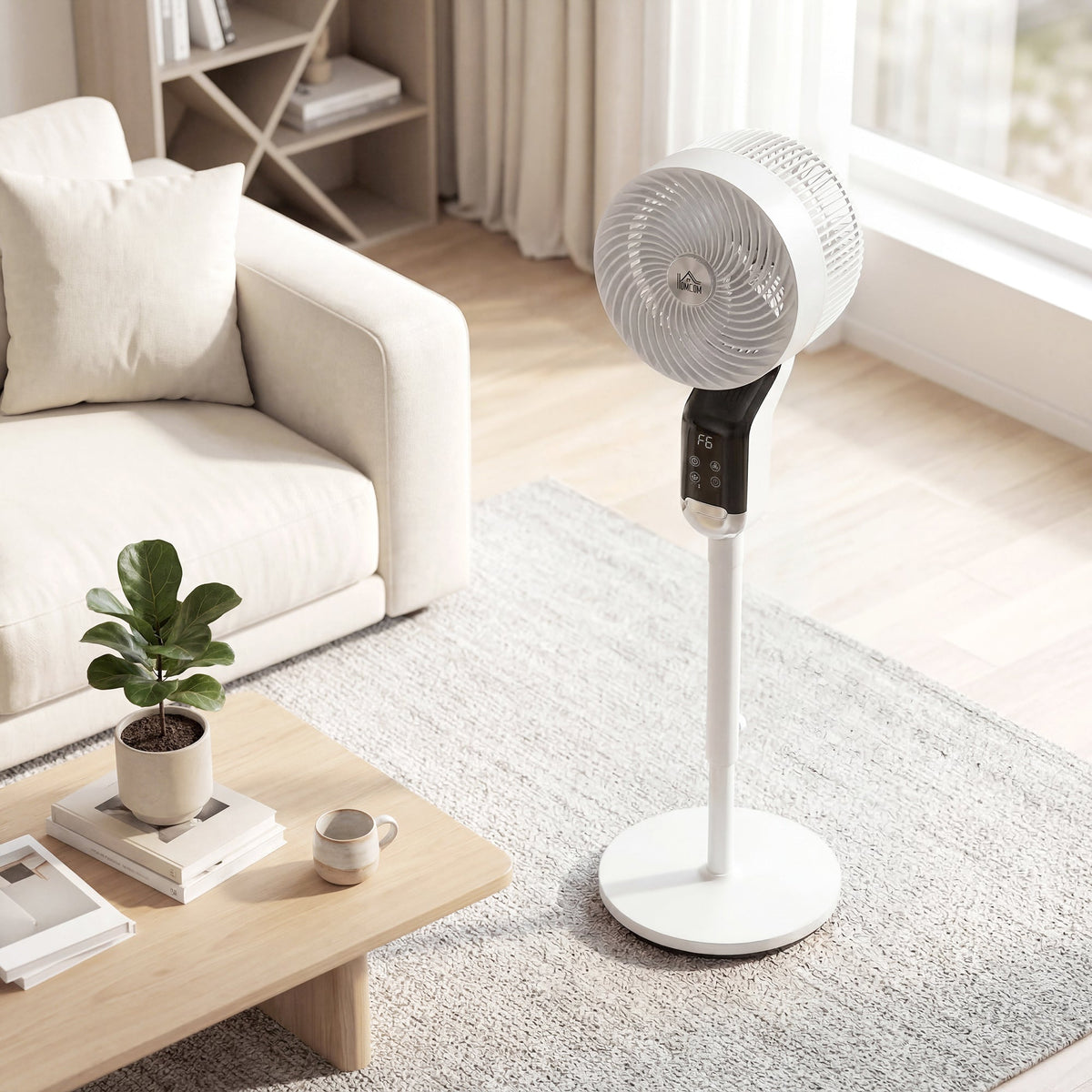 20 dB Silent Standing Fan for Bedroom, 41" Pedestal Fan with Remote, 85° Oscillating, 8 Speeds, Adjustable Height, 12H Timer, Aroma Diffuser, LED Display, White