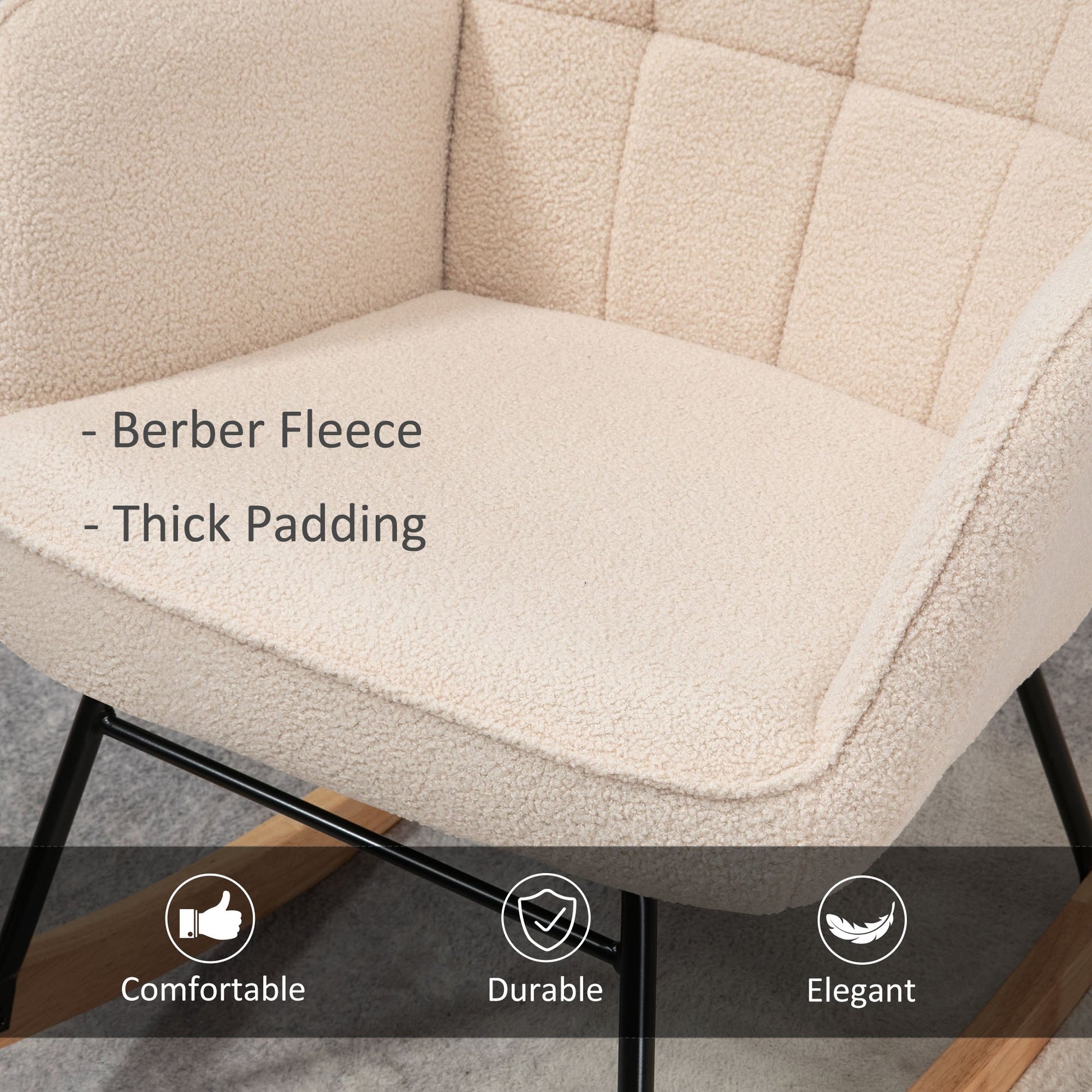 HOMCOM Wingback Rocking Chair with Wooden Base, Fleece Glider Rocker for Nursing, Modern Armchair - Beige