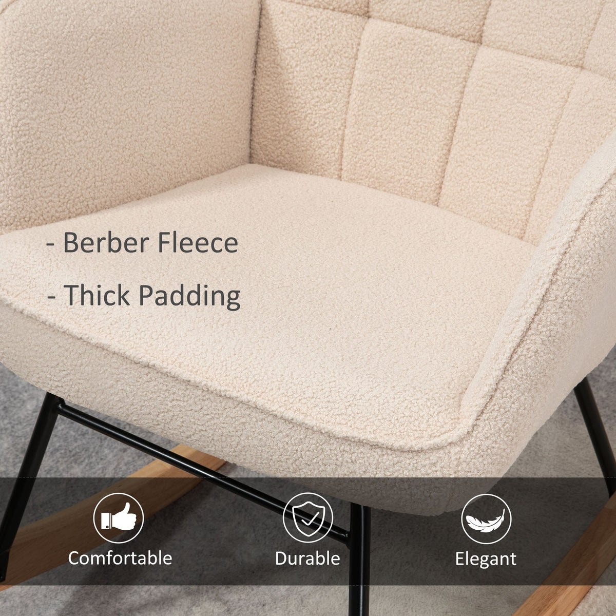 HOMCOM Wingback Rocking Chair with Wooden Base, Fleece Glider Rocker for Nursing, Modern Armchair - Beige