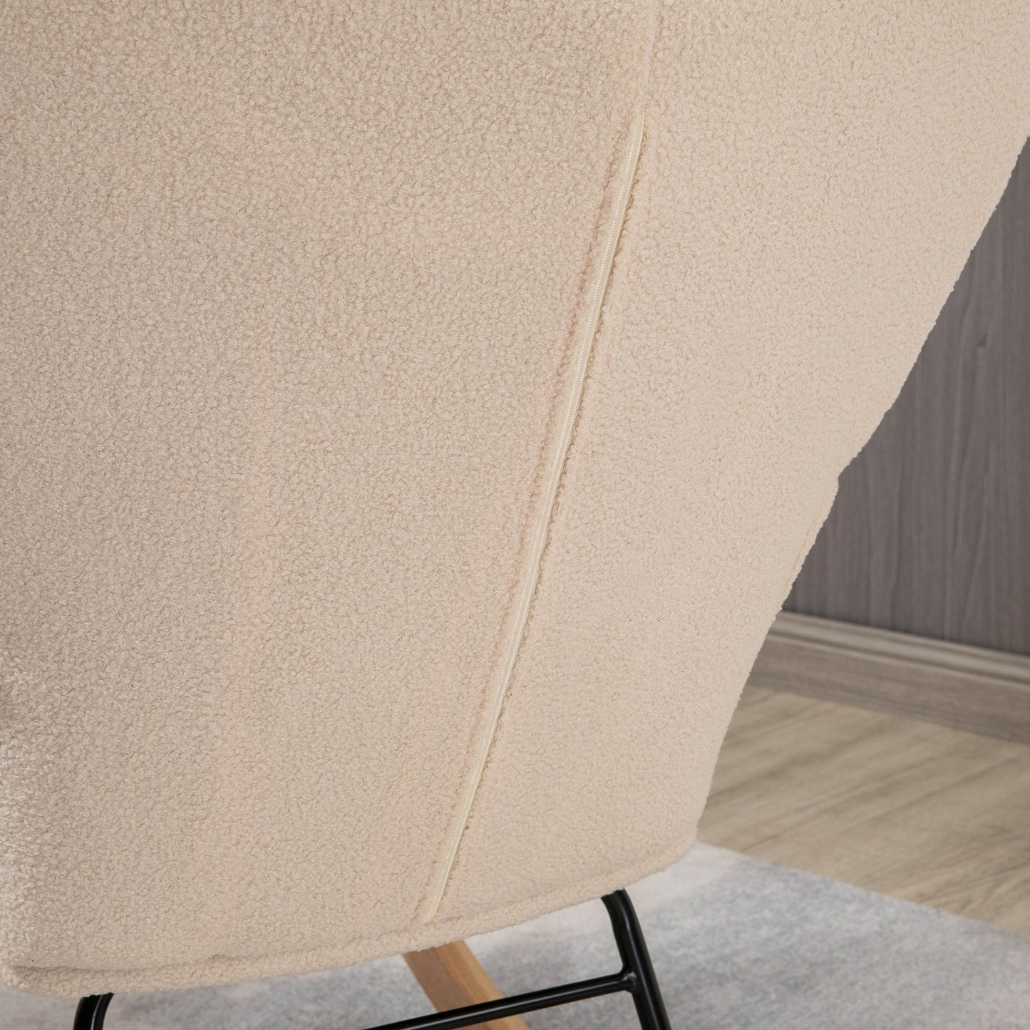HOMCOM Wingback Rocking Chair with Wooden Base, Fleece Glider Rocker for Nursing, Modern Armchair - Beige