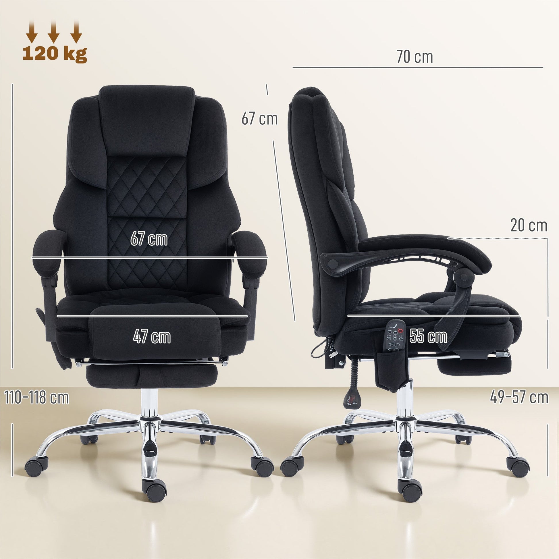 Office Chair with 6-point Vibration Massage and Heat, Velvet-feel Fabric Desk Chair with Footrest, Linkage Armrests, High Back, Adjustable Height, 135° Reclining for Home Office, Black