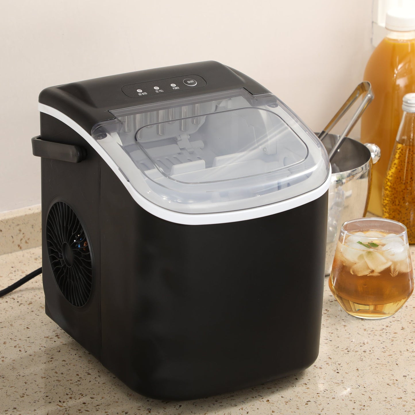 HOMCOM Ice Maker Machine Counter Top, 12Kg in 24 Hrs, 9 Cubes Ready in 6-12Mins, Portable Ice Cube Maker with Ice Scoop and Basket, Black