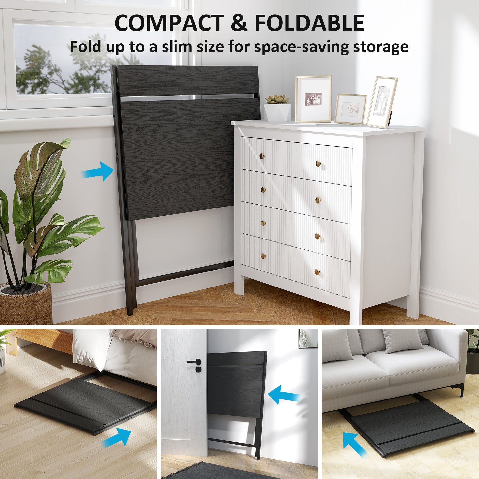 Folding Desk with Monitor Shelf, 81.5 cm Foldable Computer Desk for Small Spaces, Space Saving Writing Table Workstation for Home Office, Study, Easy Assembly, Black