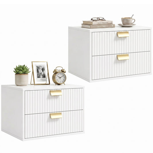 Modern Floating Nightstands Set of 2, Wall Mounted Bedside Tables with 2 Wave Drawers, Bedside Cabinets for Bedroom Living Room, White