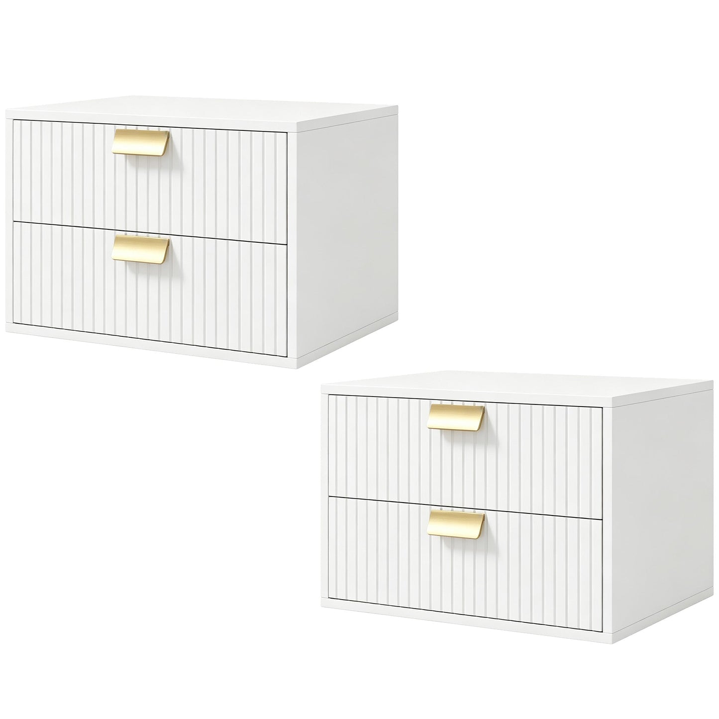 Modern Floating Nightstands Set of 2, Wall Mounted Bedside Tables with 2 Wave Drawers, Bedside Cabinets for Bedroom Living Room, White