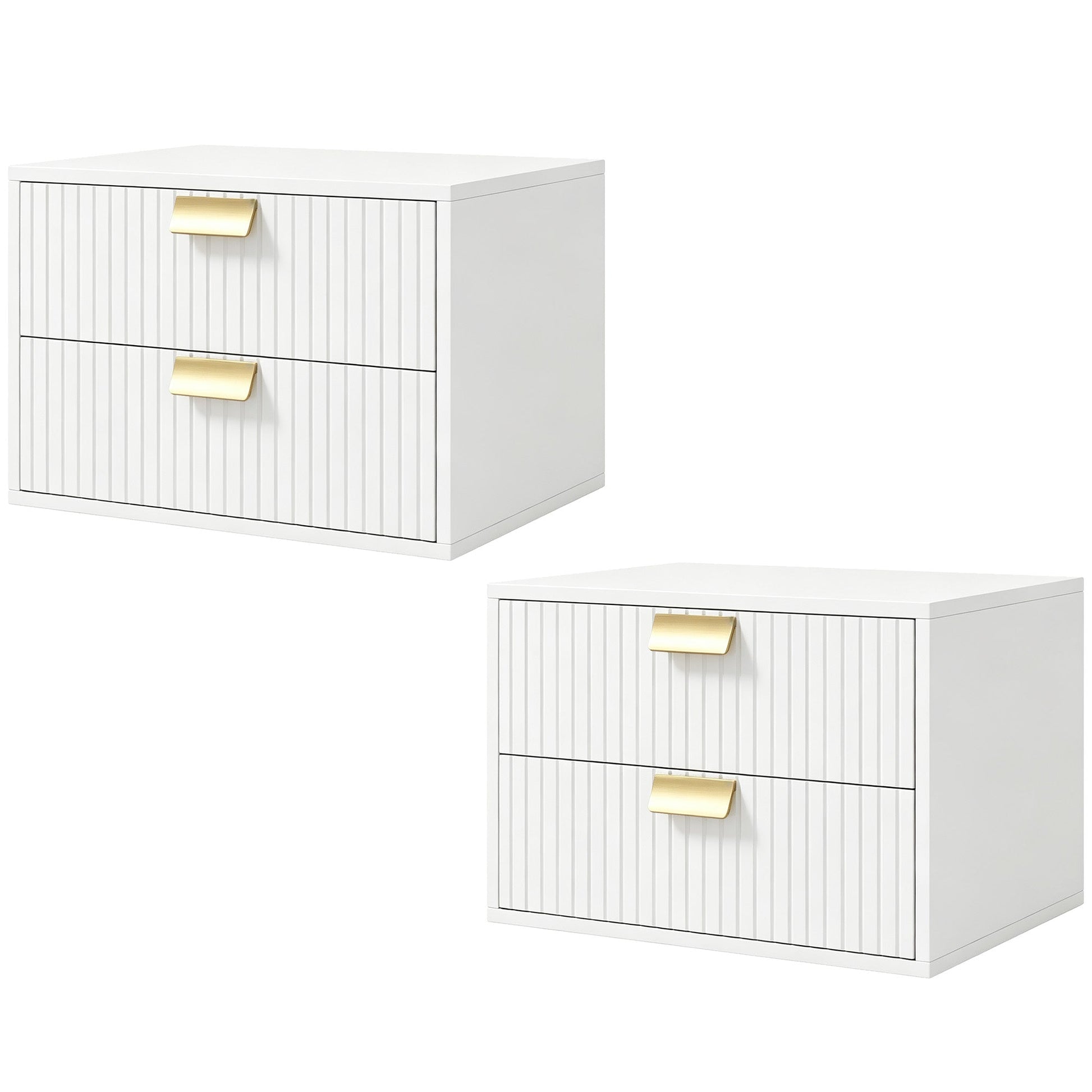 Modern Floating Nightstands Set of 2, Wall Mounted Bedside Tables with 2 Wave Drawers, Bedside Cabinets for Bedroom Living Room, White