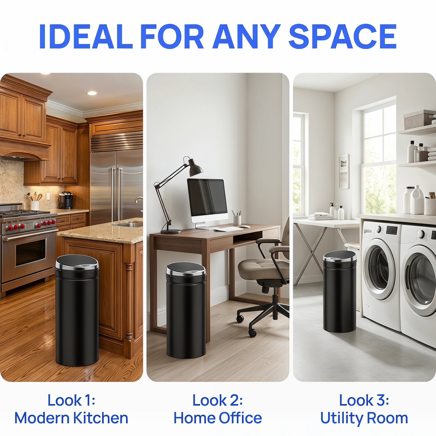 50L Sensor Bin with Quiet Soft-Close Lid, Automatic Touchless Motion Sensor Rubbish Bin with Fingerprint Resistant, Stainless Steel for Hygienic Kitchen, Home Office Use, Black