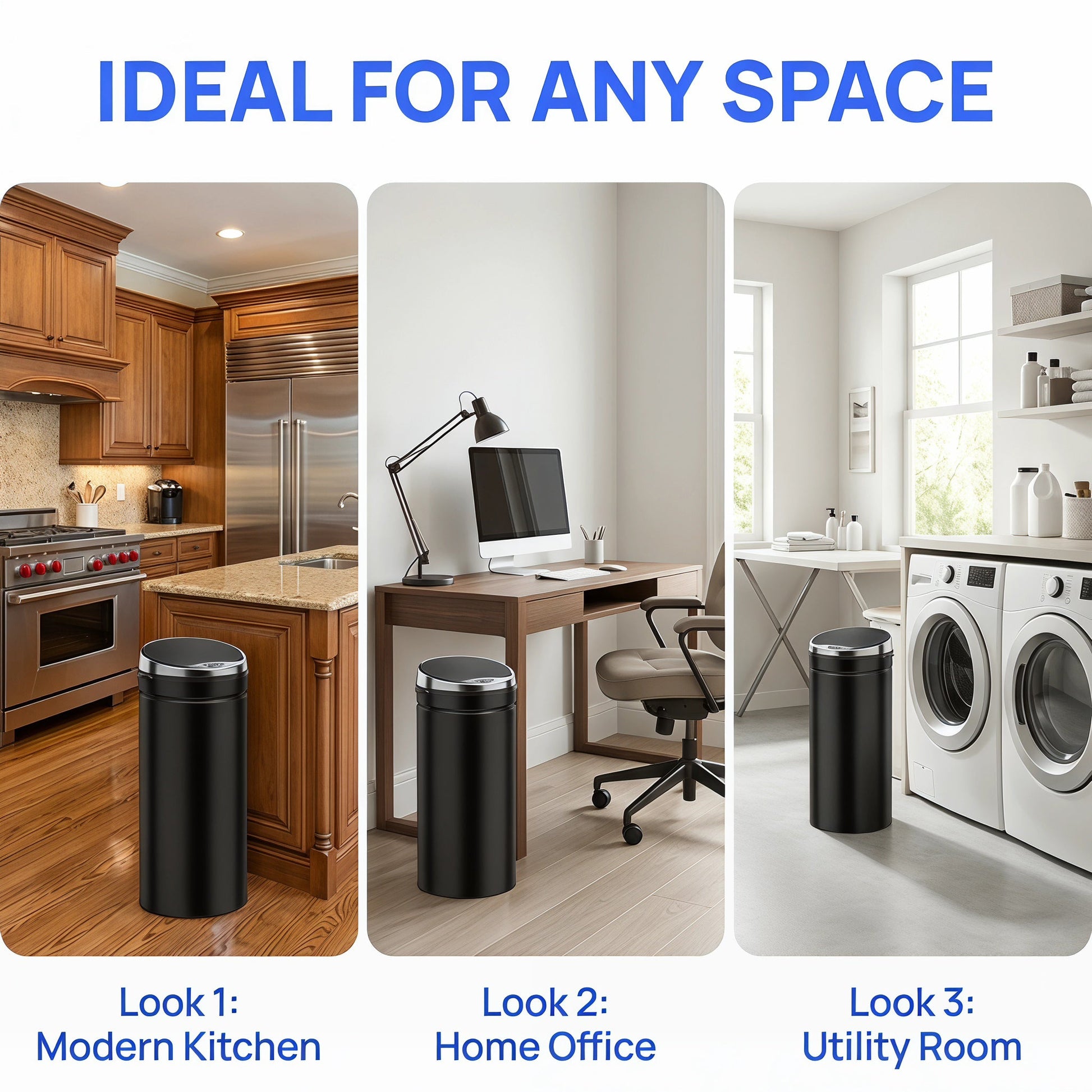 50L Sensor Bin with Quiet Soft-Close Lid, Automatic Touchless Motion Sensor Rubbish Bin with Fingerprint Resistant, Stainless Steel for Hygienic Kitchen, Home Office Use, Black