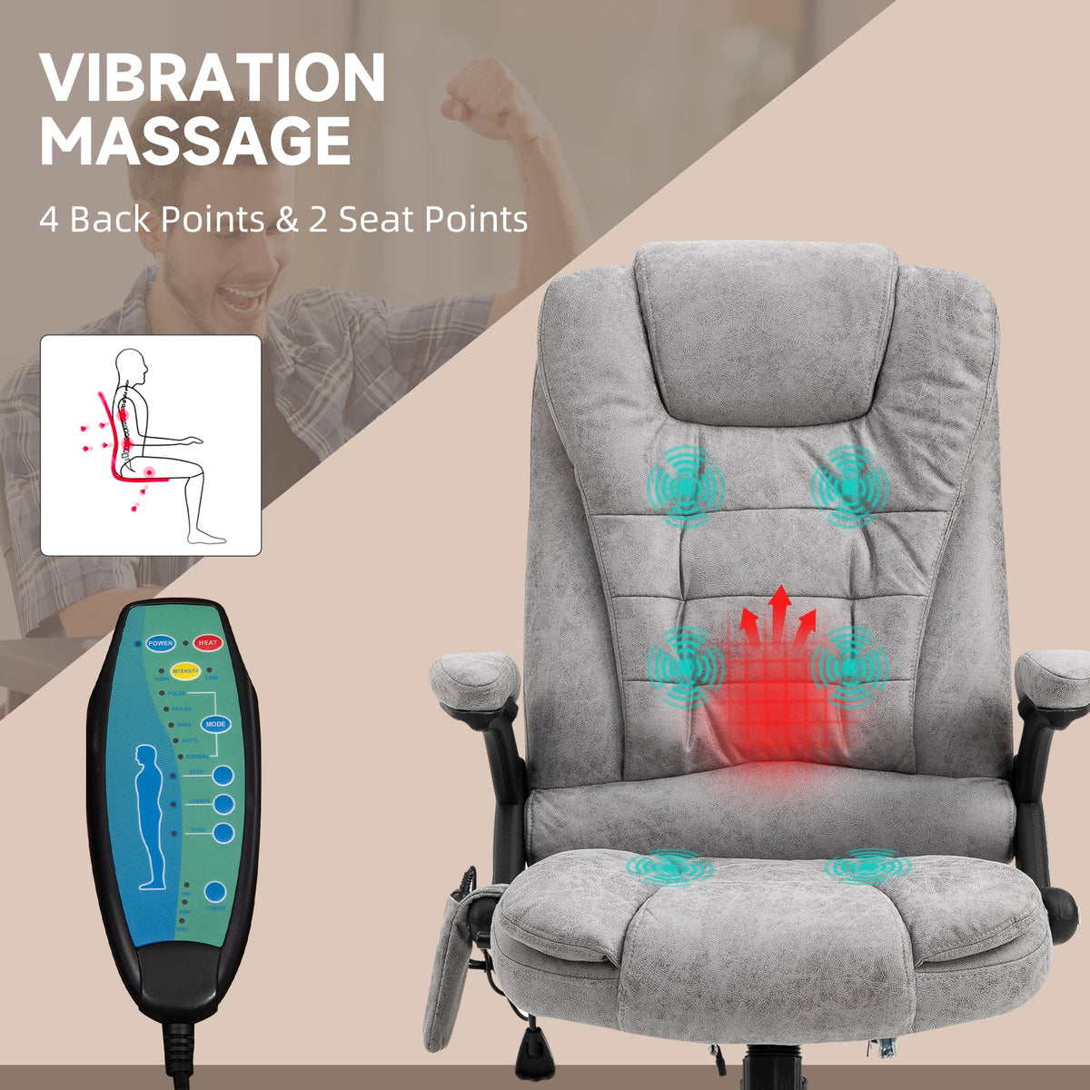 Vinsetto Office Chair, Ergonomic Desk Chair with 6-Point Massage and Back Heated, Microfiber Cloth Computer Gaming Chair with Arms, Lumbar Support, Gray