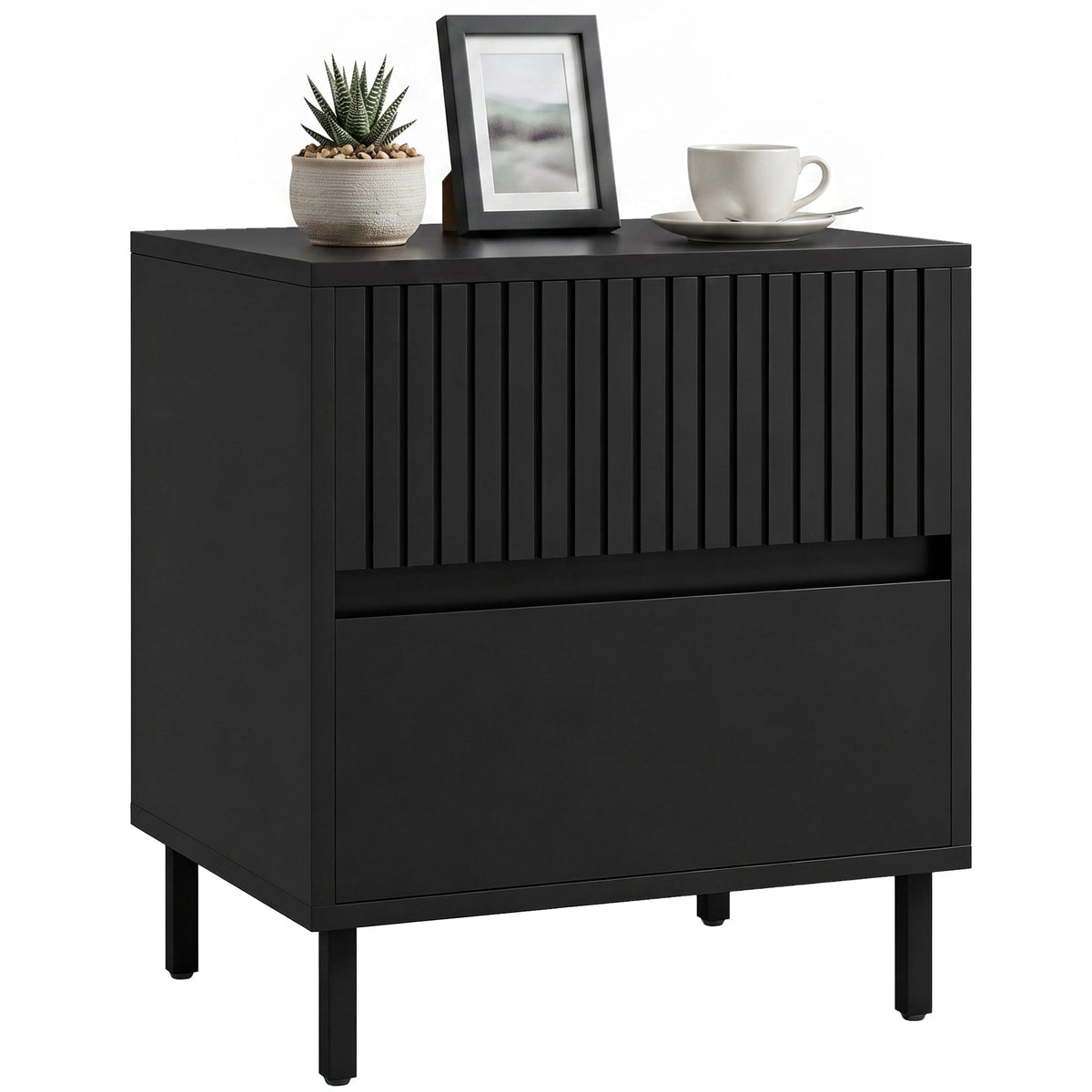 Bedside Table, Side Table with 2 Drawers, Bedside Cabinet with Storage and Steel Legs for Bedroom, Living Room, Black
