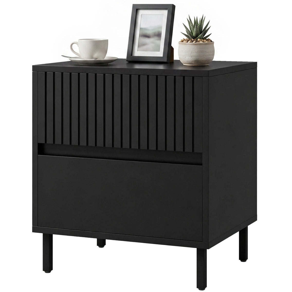 Bedside Table, Side Table with 2 Drawers, Bedside Cabinet with Storage and Steel Legs for Bedroom, Living Room, Black