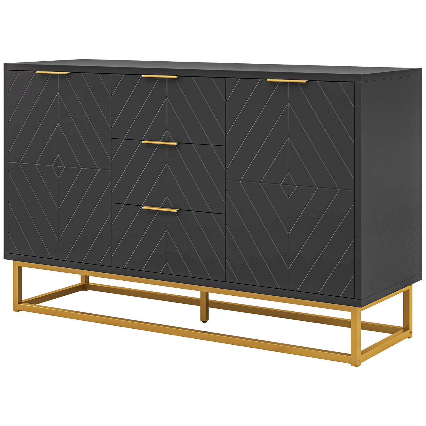 Sideboard for Living Room, Modern Storage Cabinet with 3 Drawers and Adjustable Shelves, Freestanding Cupboard for Dining Room, Kitchen, Black