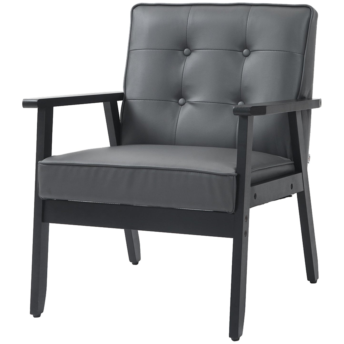 HOMCOM Armchair, PU Leather Accent Chair, Occasional Chair with Rubber Wood Frame for Living Room, Reception, Bedroom, Balcony, Grey