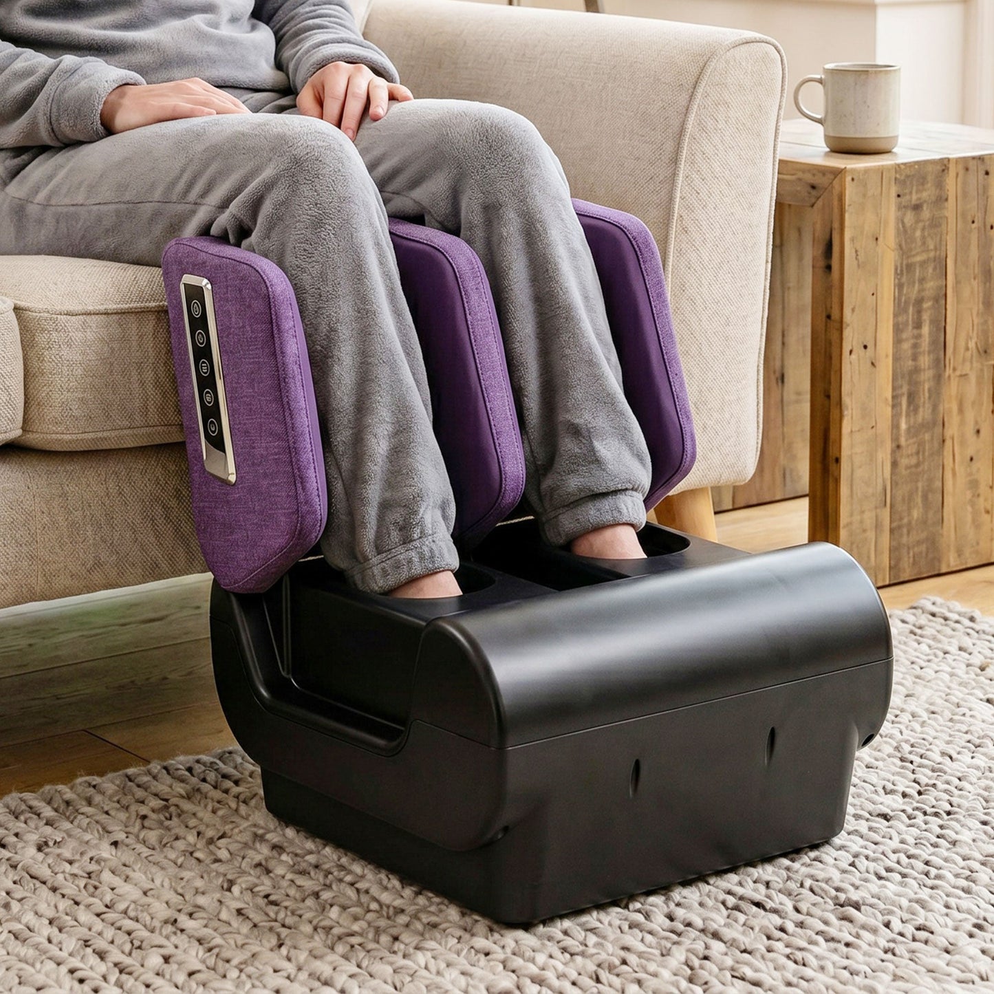 Foot and Calf Massager, 2 in 1 Foot Massager Machine & Ottoman with Shiatsu Foot with Heat, Air Compression, Timer, 3 Modes & Intensities for Feet, Ankle, Leg, Purple and Black