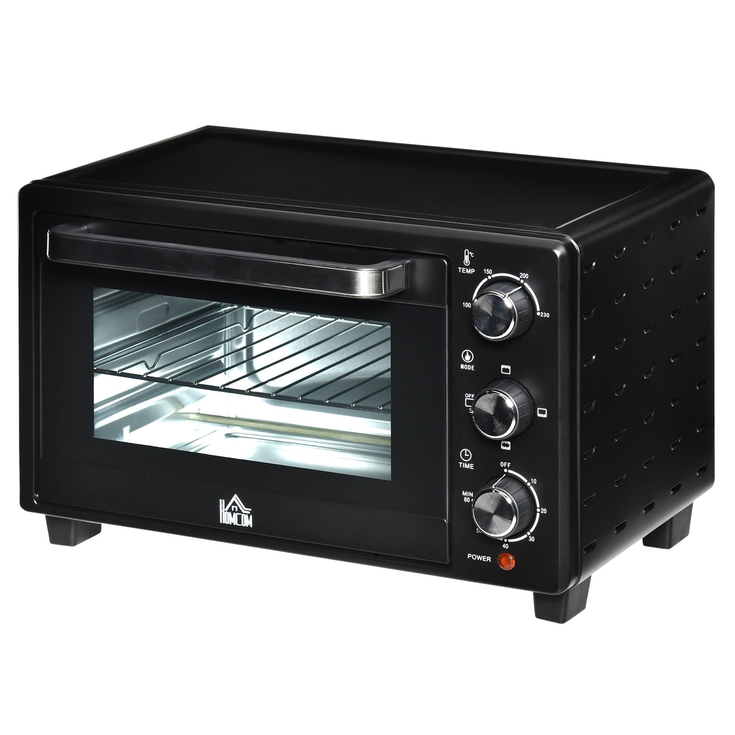 HOMCOM Mini Oven, 21L Countertop Electric Grill, Toaster Oven with Adjustable Temperature, Timer, Baking Tray and Wire Rack, 1400W, Black
