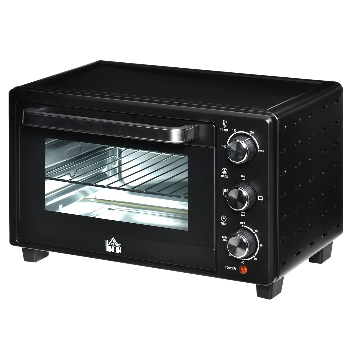 HOMCOM Mini Oven, 21L Countertop Electric Grill, Toaster Oven with Adjustable Temperature, Timer, Baking Tray and Wire Rack, 1400W, Black