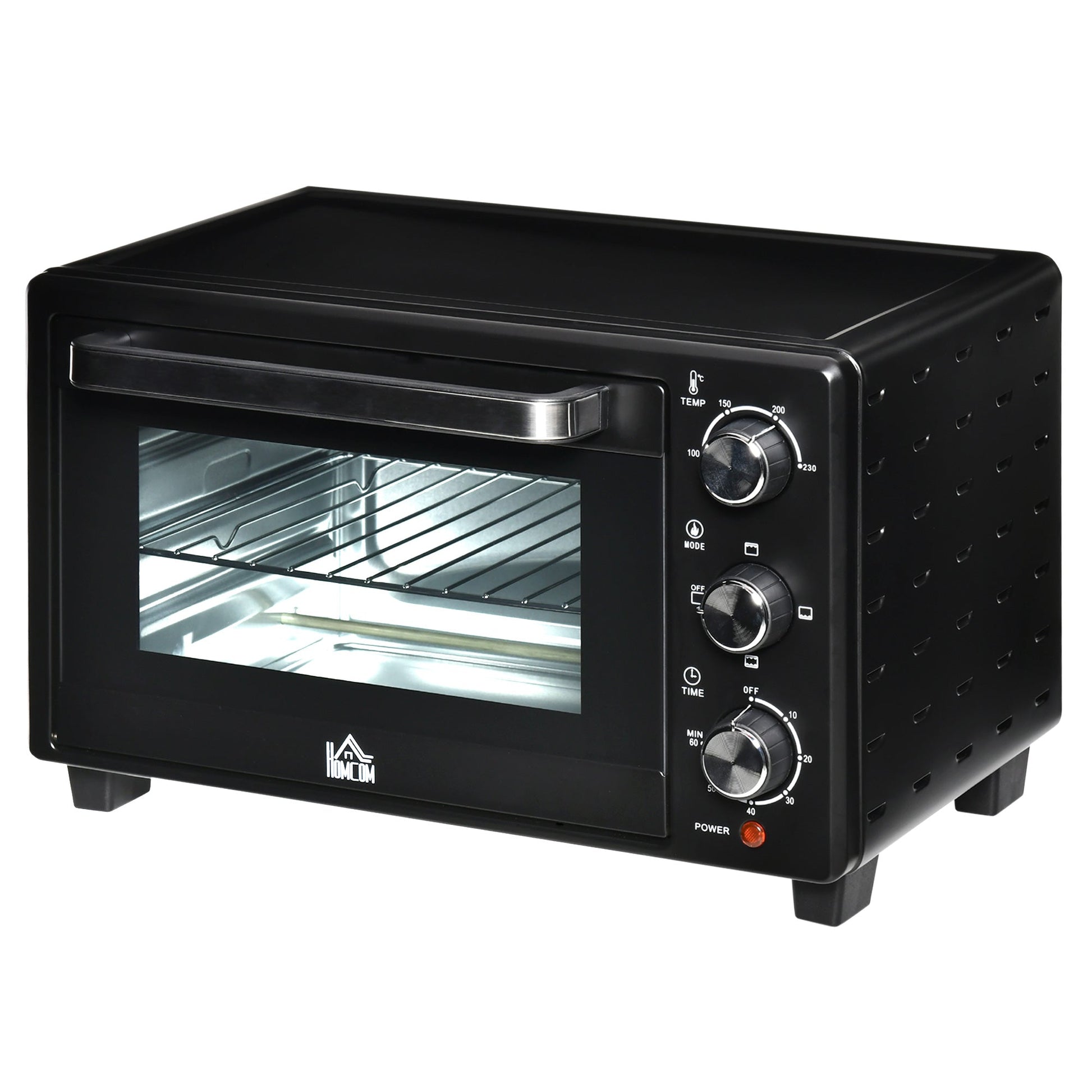 HOMCOM Mini Oven, 21L Countertop Electric Grill, Toaster Oven with Adjustable Temperature, Timer, Baking Tray and Wire Rack, 1400W, Black