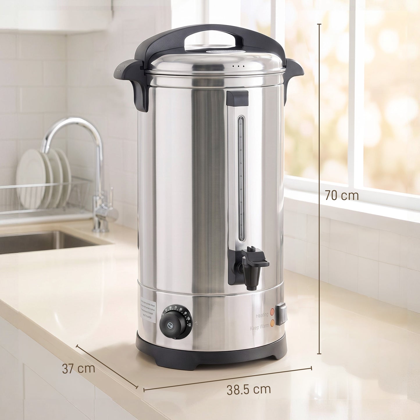 24L Catering Urn, 2500W Hot Water Boiler Dispenser with Thermostat, Stainless Steel Tea Urn Kettle with Keep Warm Function, Adjustable Temperature and Easy Pour Tap for Home Office Parties