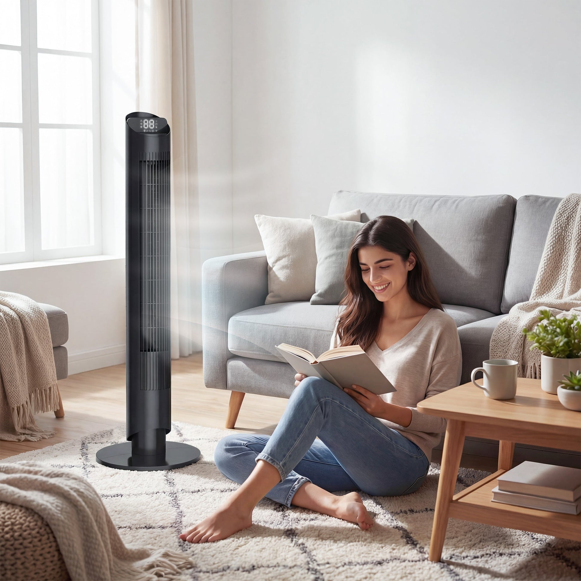 101.8 cm Tower Fan for Cooling, Standing Floor Cooling Fan with WiFi App, 6 Speeds and 4 Modes, 65° Oscillating, 12H Timer and Remote Control for Bedroom, Office, Black