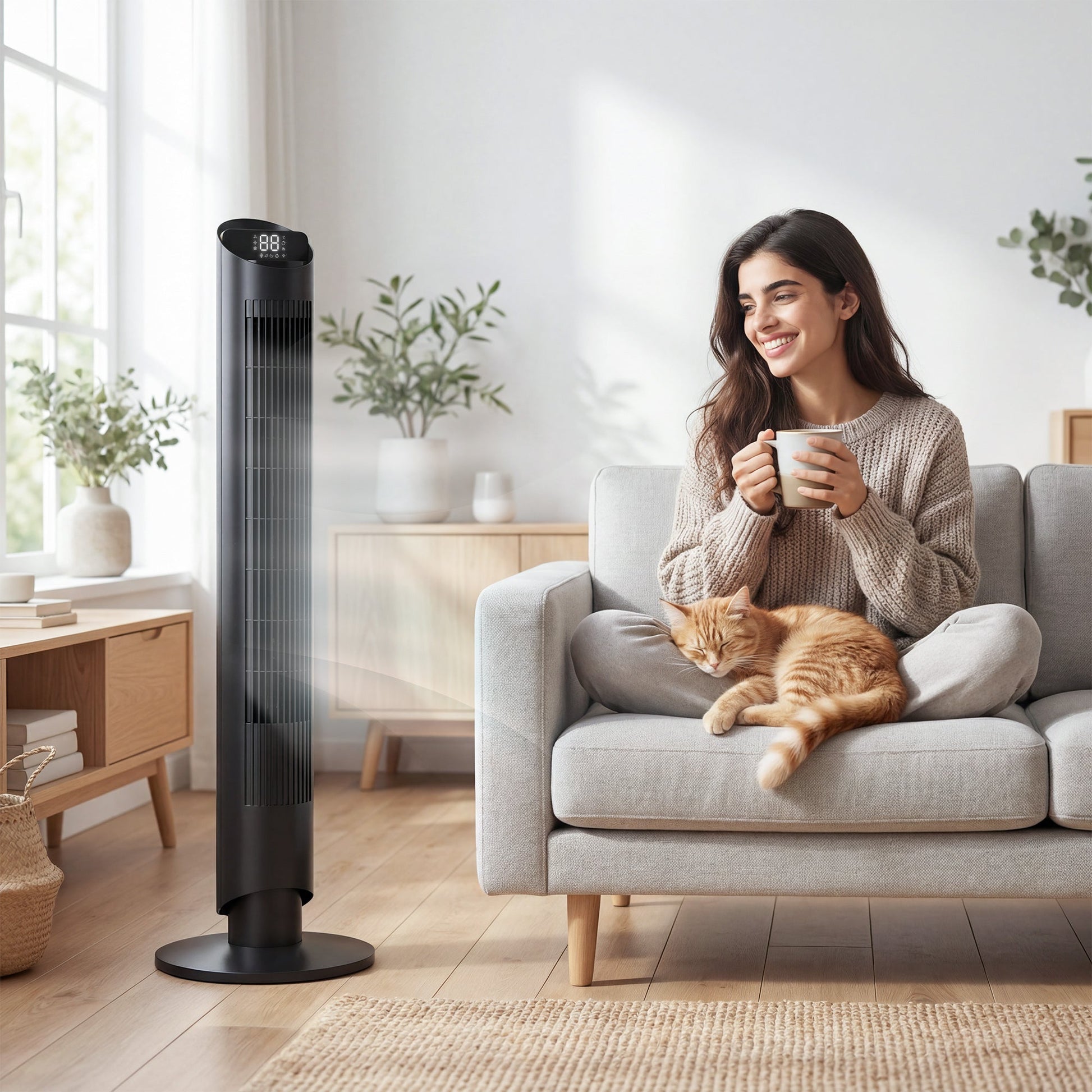 101.8 cm Tower Fan for Cooling, Standing Floor Cooling Fan with WiFi App, 6 Speeds and 4 Modes, 65° Oscillating, 12H Timer and Remote Control for Bedroom, Office, Black