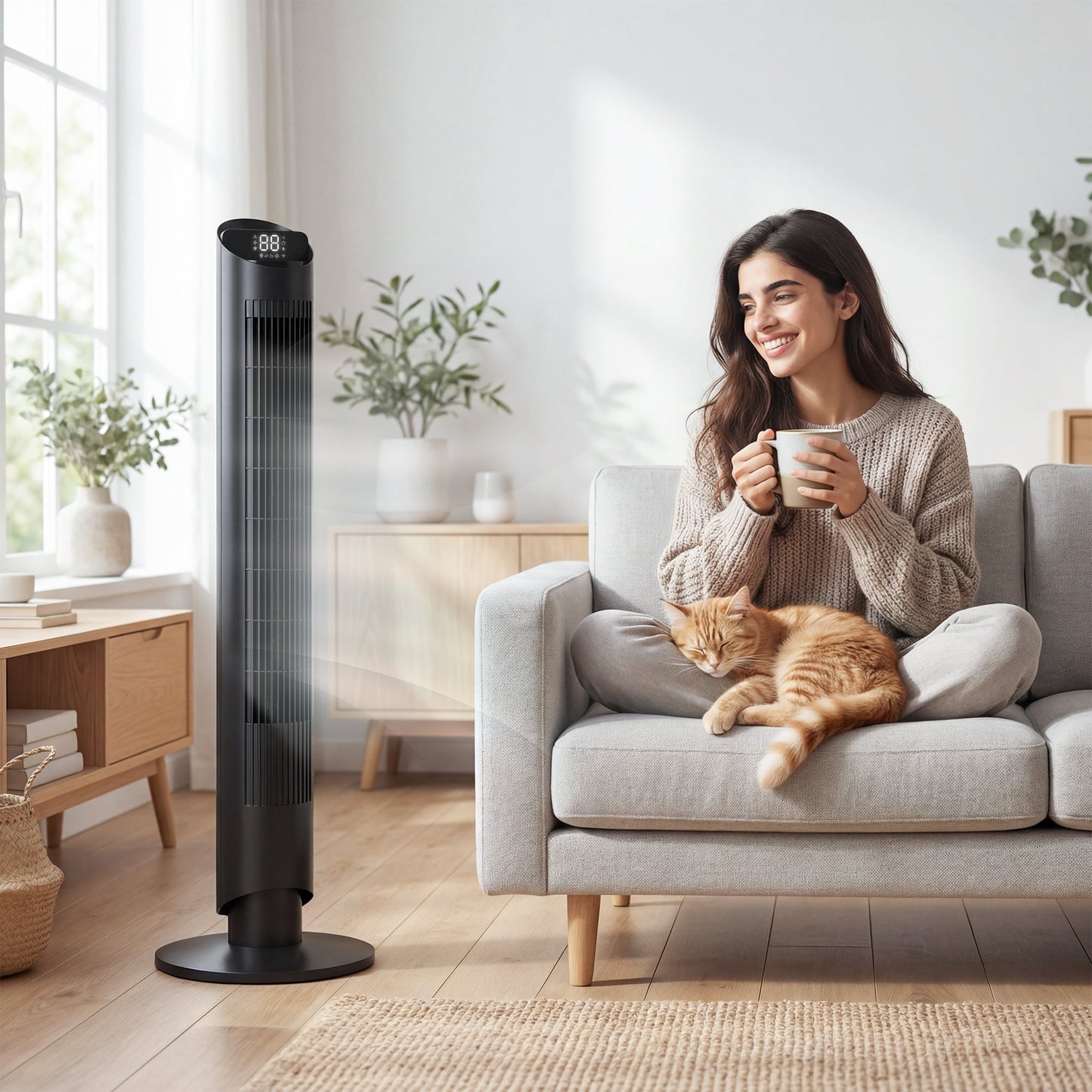 101.8 cm Tower Fan for Cooling, Standing Floor Cooling Fan with WiFi App, 6 Speeds and 4 Modes, 65° Oscillating, 12H Timer and Remote Control for Bedroom, Office, Black