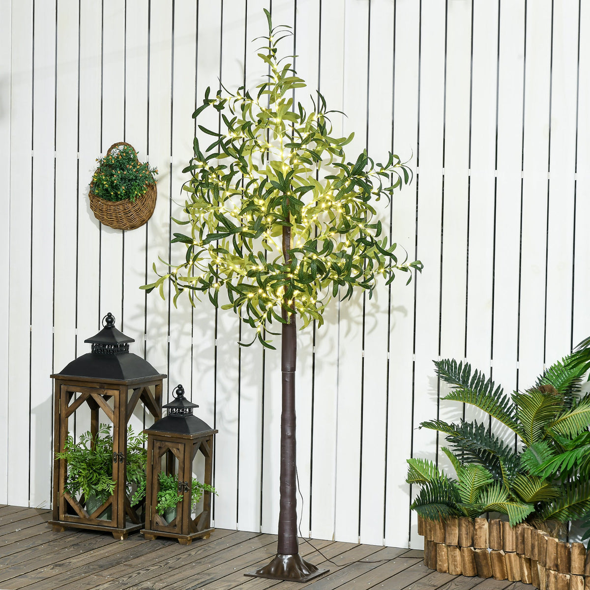 HOMCOM 6ft Olive Tree Light with 300 Warm White LED Lights, Artificial Tree for Indoor, Party, Wedding, Christmas, Home Decoration, Green
