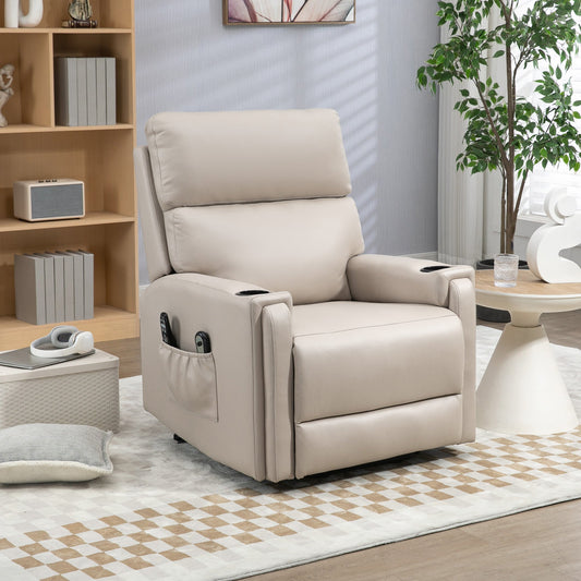 HOMCOM Riser and Recliner Chair for the Elderly, Electric Microfibre Upholstered Lift Chair with Vibration Massage and Heat, Quick Assembly, Remote Control, Cup Holders, Side Pockets, Beige