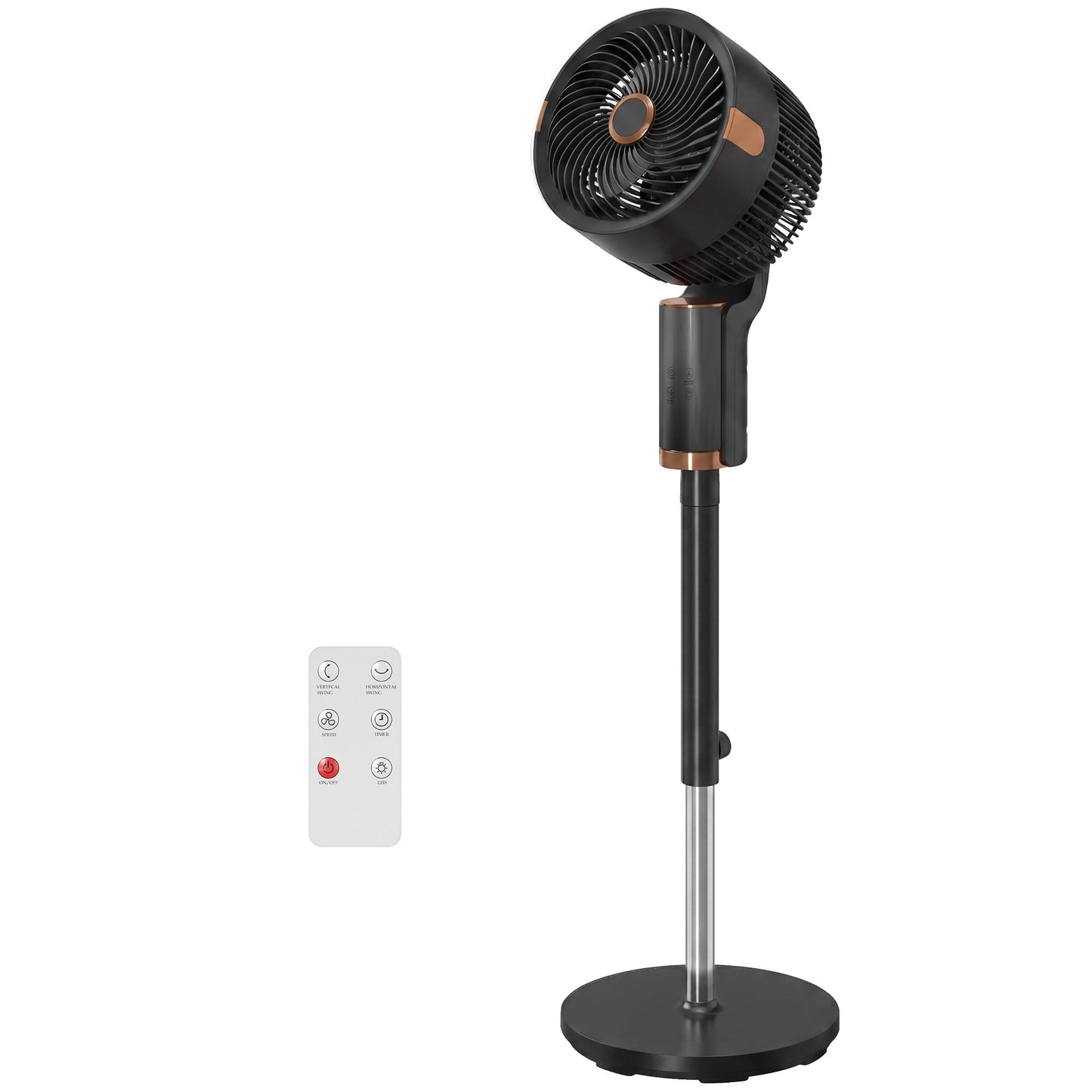 20 dB Silent Standing Fan for Bedroom, 44" Pedestal Fan with 55° Oscillating, 90° Vertical Tilt, 8 Speeds, LED Light, Remote Control, 12H Timer, Adjustable Height, Black