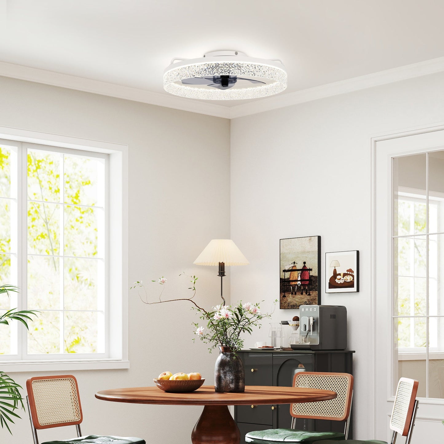 Ceiling Fans with Lights and Remote & App Control, 50 cm Modern LED Ceiling Fan Light with 3 Colour Temperatures, 6 Speed, Timer, Dimmable, Quiet Reversible DC Motor, for Bedroom, Study, White
