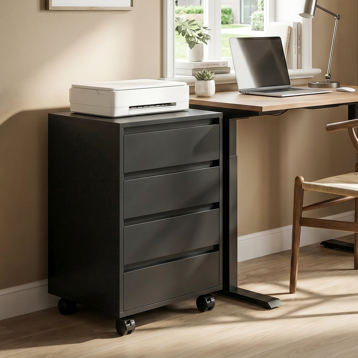 Mobile Filing Cabinet with 4 Drawers, Under Desk Storage Cabinet for Home Office, Black