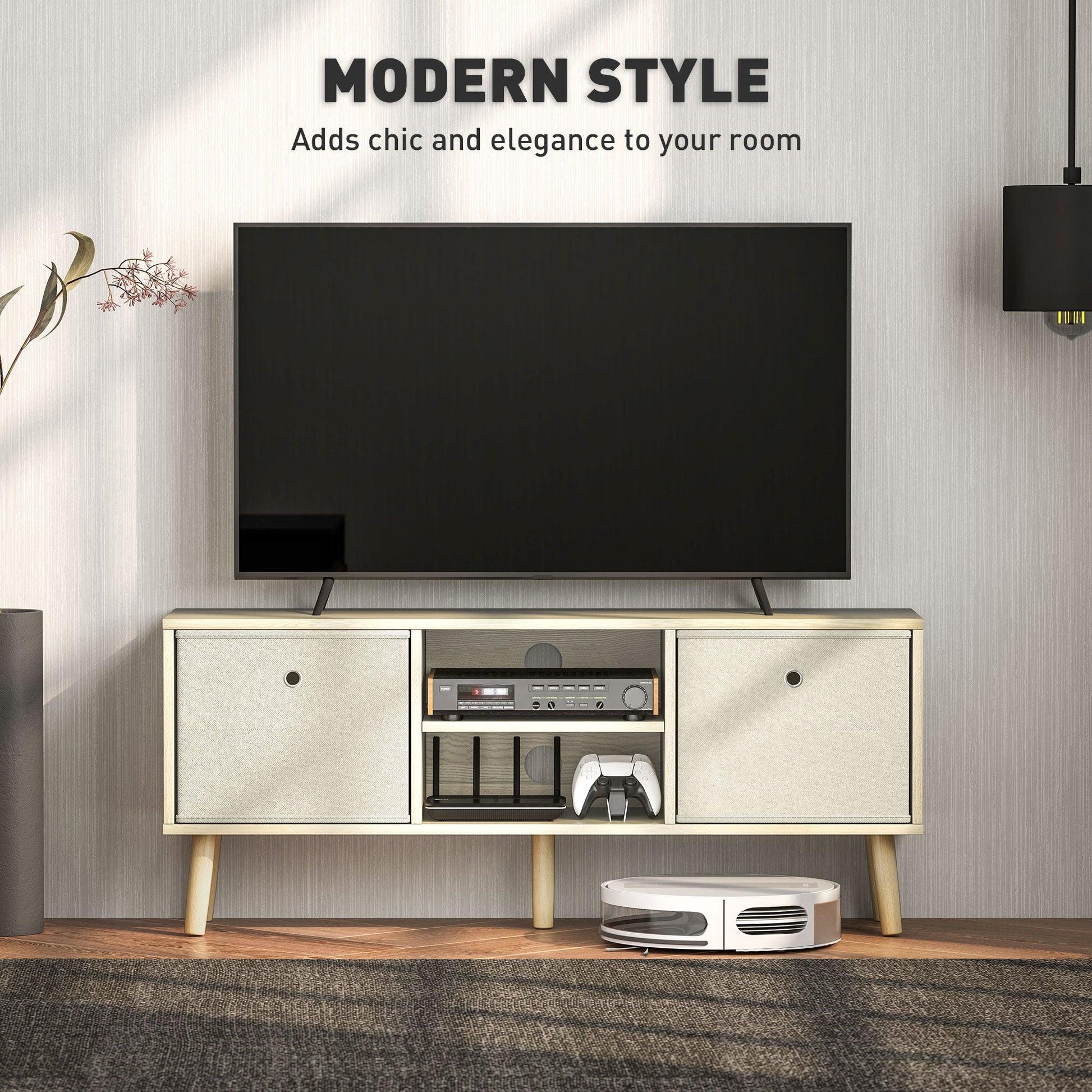 HOMCOM TV Cabinet Stand Unit for TVs up to 50" Flat Screen with Foldable Drawers and Shelves, Entertainment Centre for Living Room, Bedroom Nature Wood Finish
