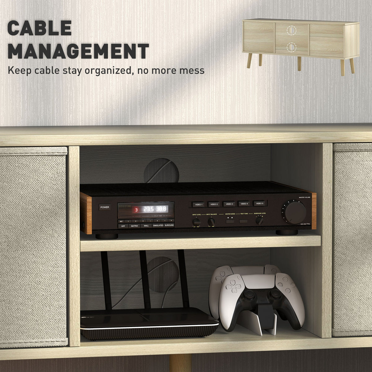 HOMCOM TV Cabinet Stand Unit for TVs up to 50" Flat Screen with Foldable Drawers and Shelves, Entertainment Centre for Living Room, Bedroom Nature Wood Finish