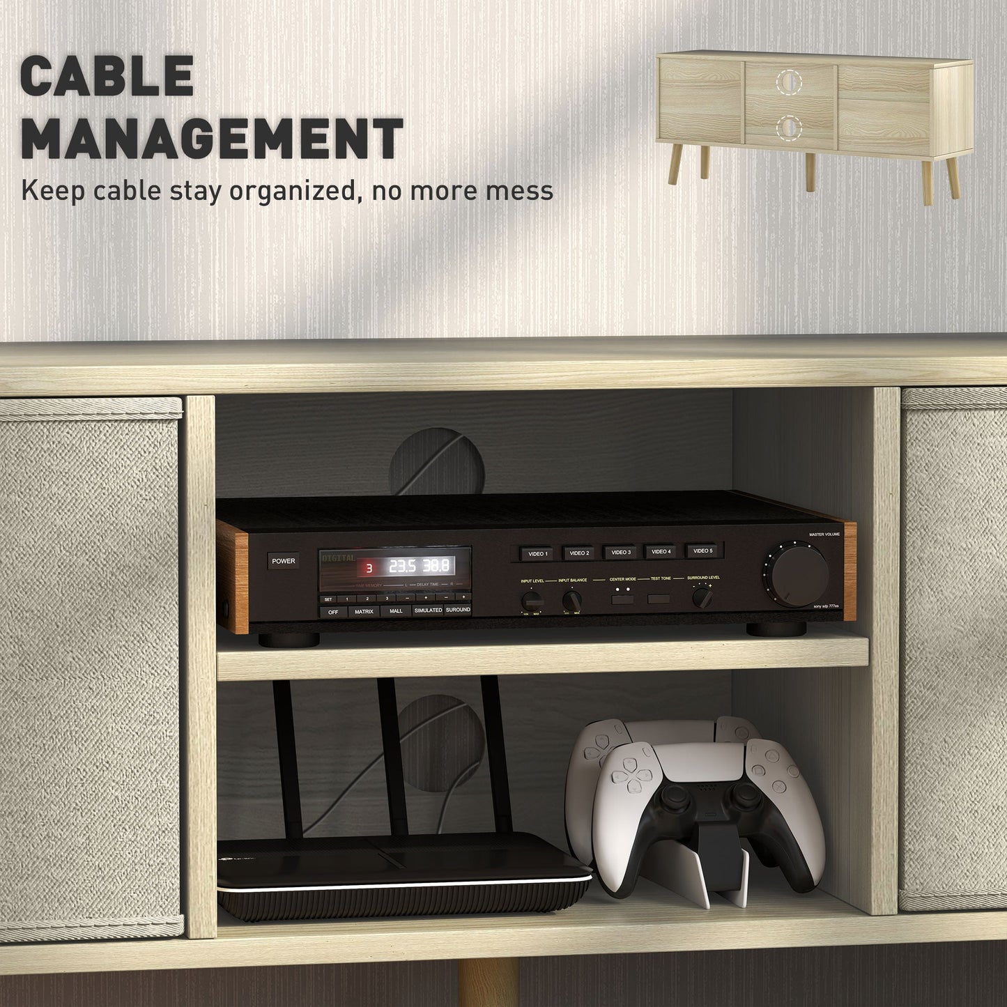 HOMCOM TV Cabinet Stand Unit for TVs up to 50" Flat Screen with Foldable Drawers and Shelves, Entertainment Centre for Living Room, Bedroom Nature Wood Finish