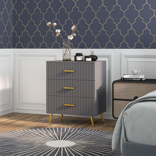 HOMCOM Bedroom Chest of Drawers, Modern 3-Drawer Dresser, Storage Drawer Unit with Aluminium Legs, Dark Grey