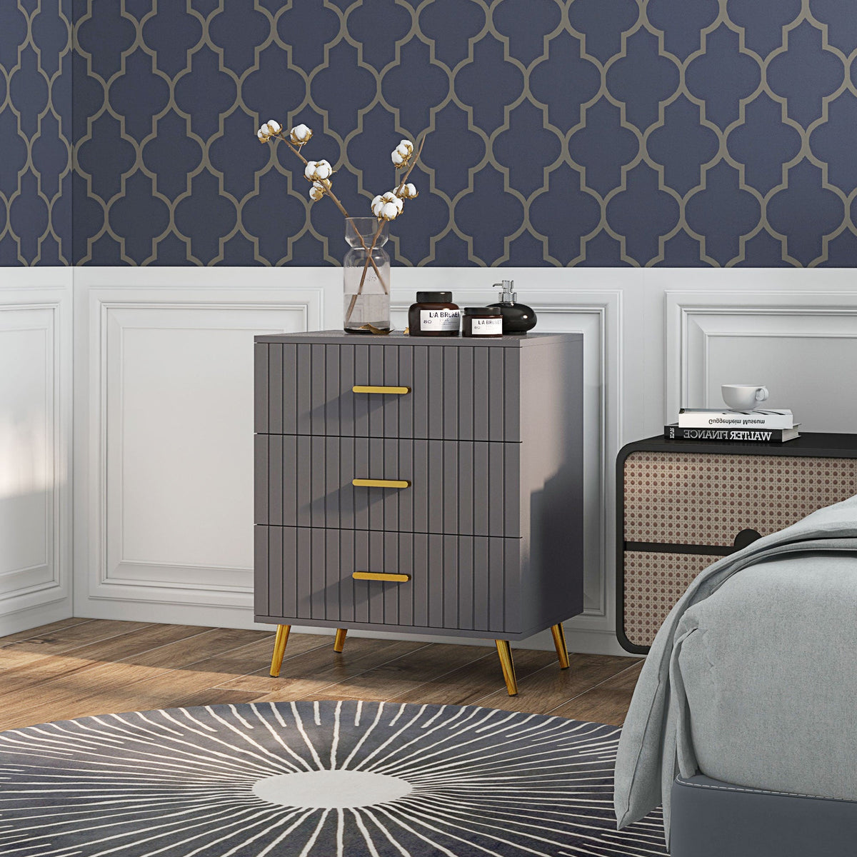HOMCOM Bedroom Chest of Drawers, Modern 3-Drawer Dresser, Storage Drawer Unit with Aluminium Legs, Dark Grey