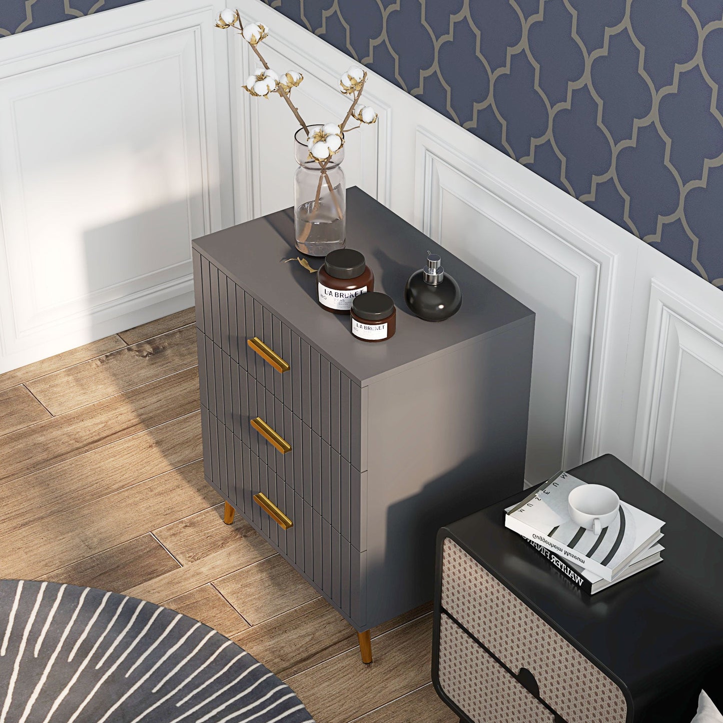 HOMCOM Bedroom Chest of Drawers, Modern 3-Drawer Dresser, Storage Drawer Unit with Aluminium Legs, Dark Grey