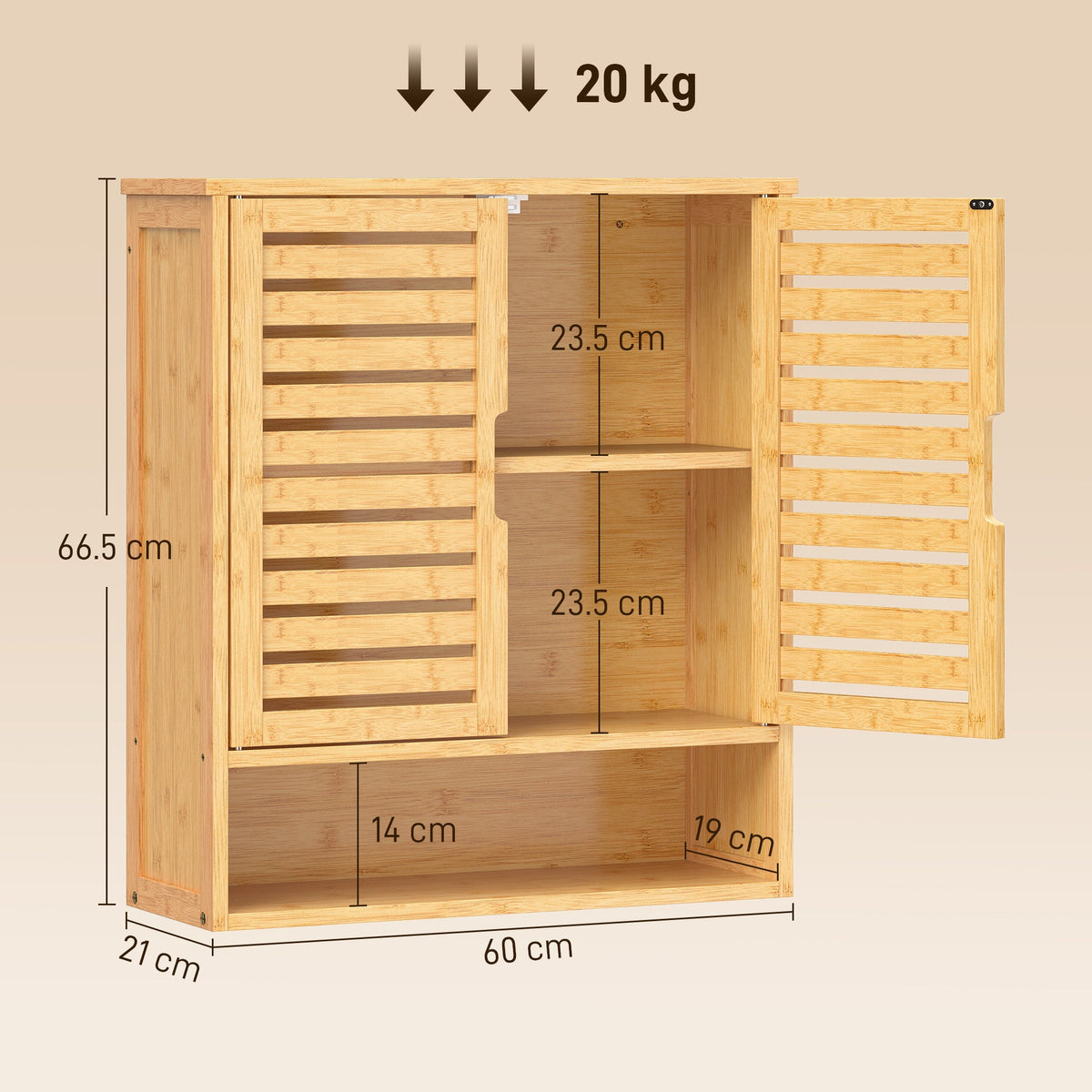 Bathroom Wall Cabinet, Wall Mounted Bathroom Cabinet with 2 Louvered Doors, Open Shelf and Adjustable Shelf Storage for Toilet, Laundry, Oak