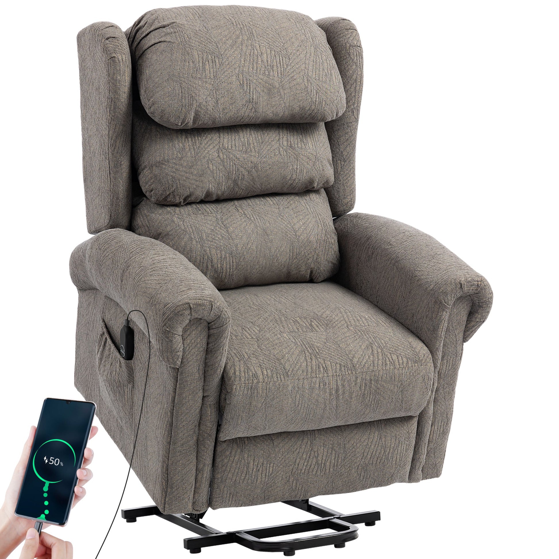 Power Lift Recliner Chair for Elderly, Velvet-Feel Electric Riser and Recliner Armchair for Living Room with USB Charging Port, Remote Control, 2 Side Pockets, Thick Padded Back, Dark Grey
