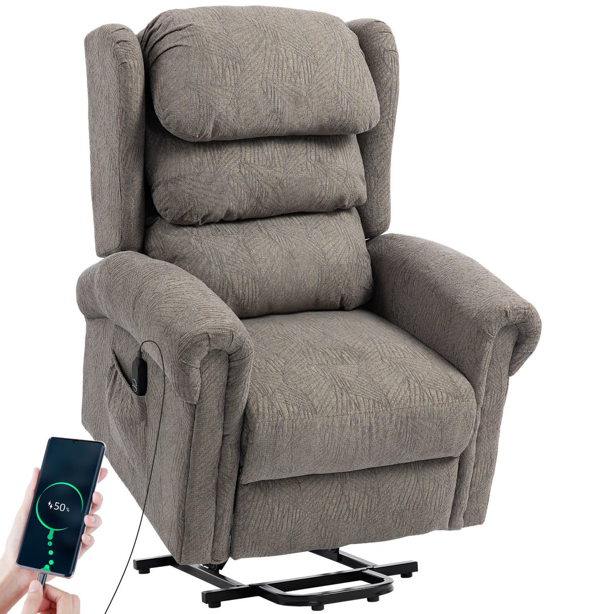 Power Lift Recliner Chair for Elderly, Velvet-Feel Electric Riser and Recliner Armchair for Living Room with USB Charging Port, Remote Control, 2 Side Pockets, Thick Padded Back, Dark Grey