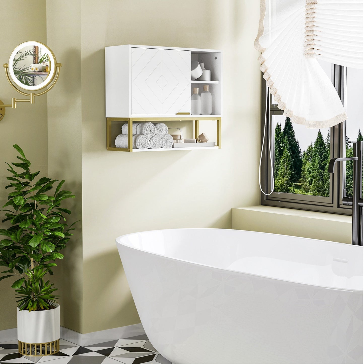 kleankin Bathroom Wall Cabinet, Over Toilet Storage Cabinet with Door and Storage Shelves for Hallway, Living Room, White
