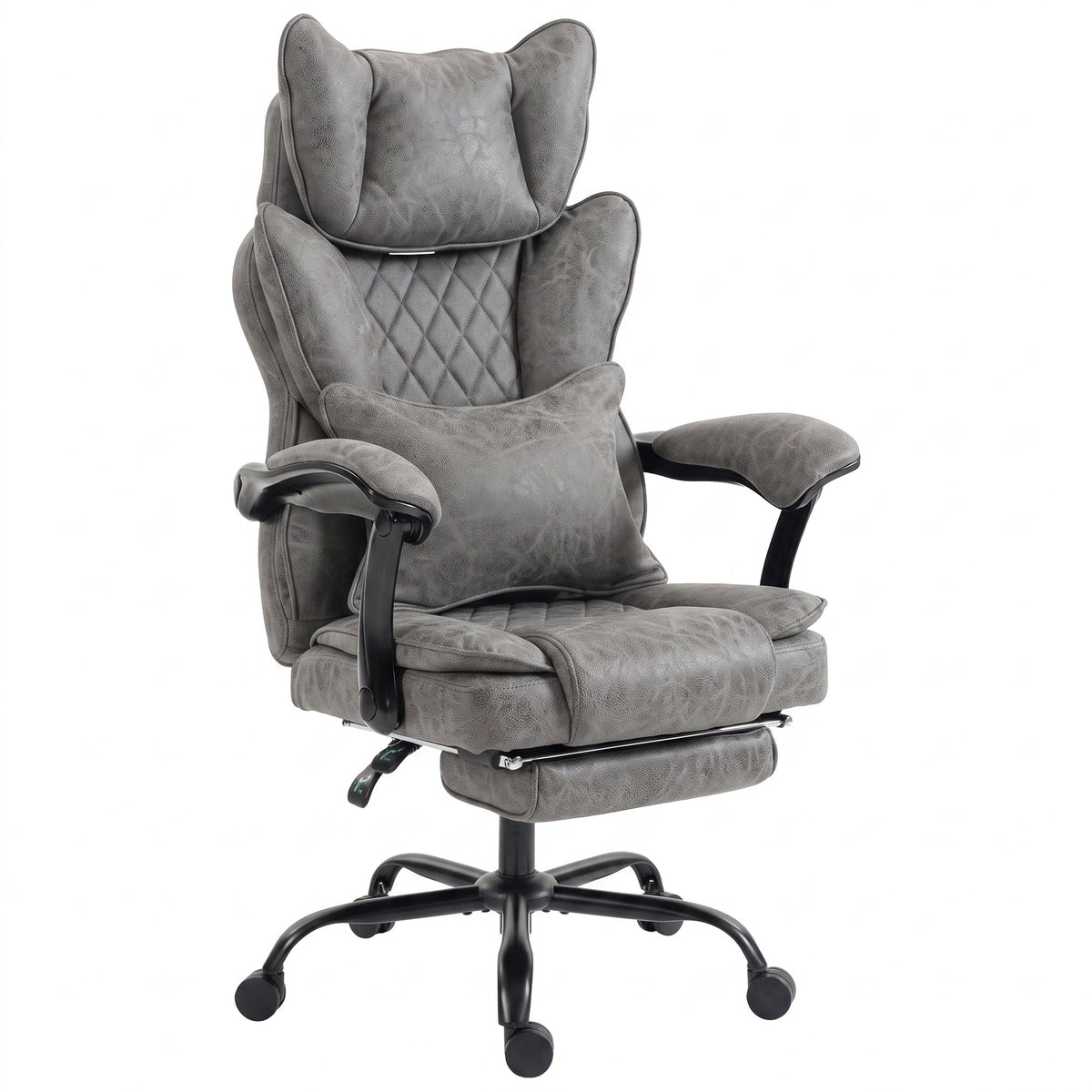 Executive Office Chair, 180kg Big and Tall Leathaire Desk Chair with Adjustable Headrest, Lumbar Support, Wide Seat, Reclining Back, Footrest, Swivel Wheels, Grey