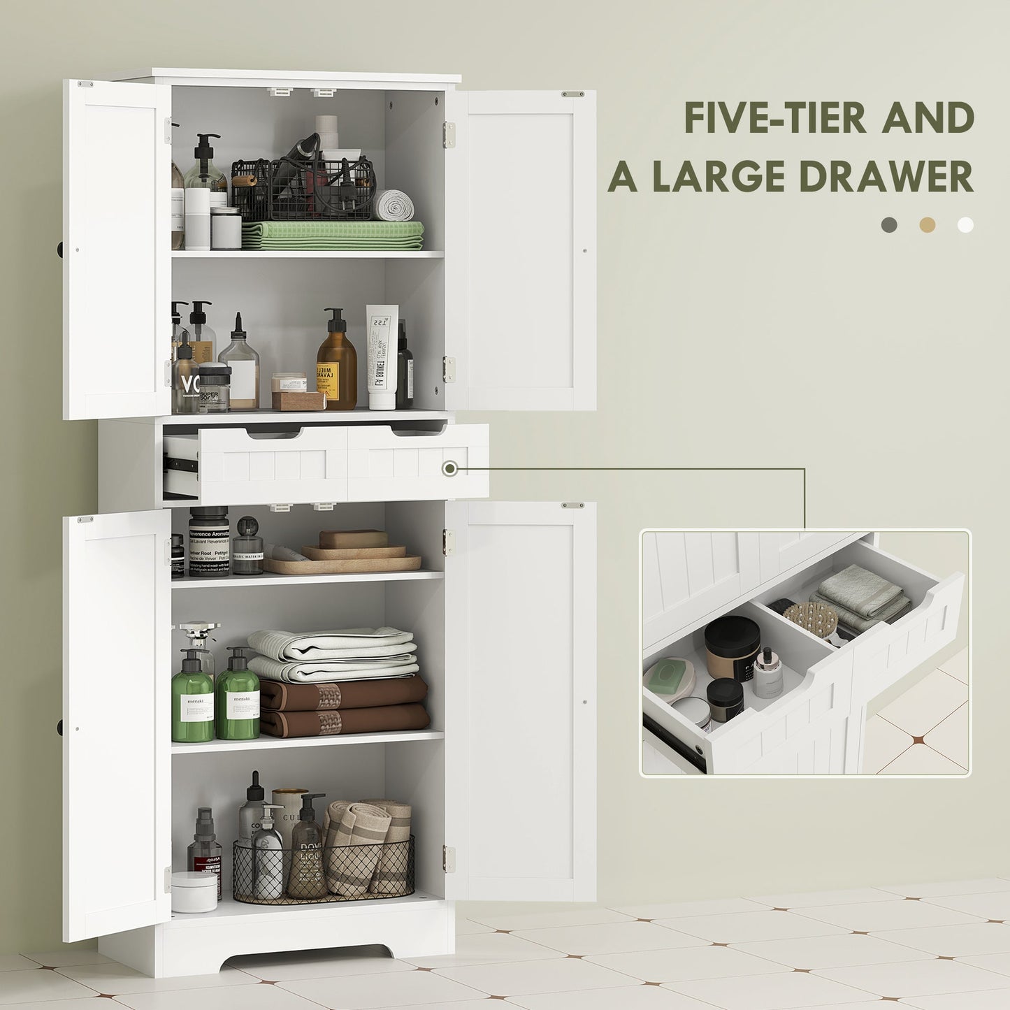 Tall Bathroom Cabinet, Freestanding Storage Cupboard, Bathroom Storage Cabinet with Drawer, Shelves and Doors, 60 x 30 x 160 cm, White