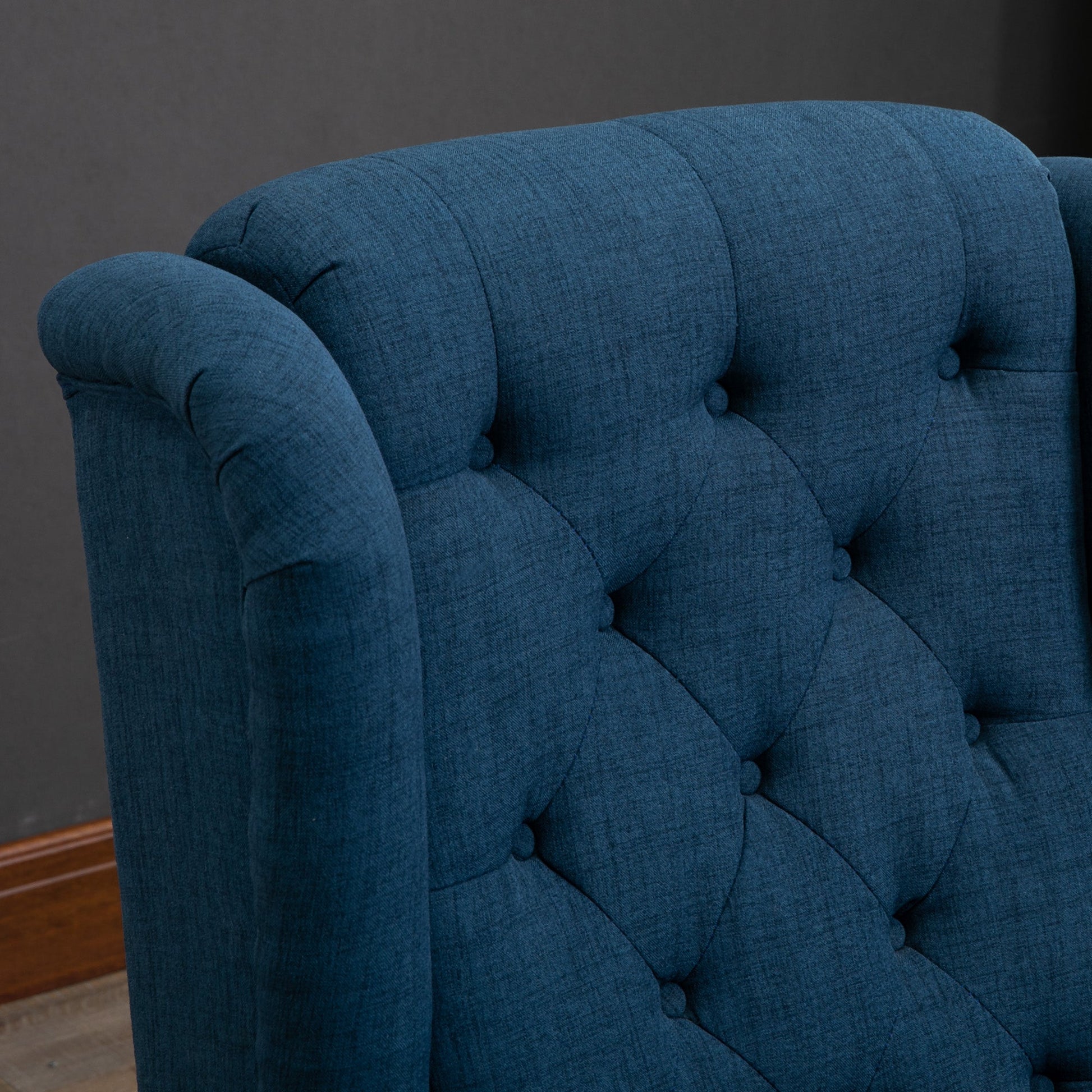 HOMCOM Retro Accent Chair, Wingback Armchair with Wood Frame Button Tufted Design for Living Room Bedroom, Blue