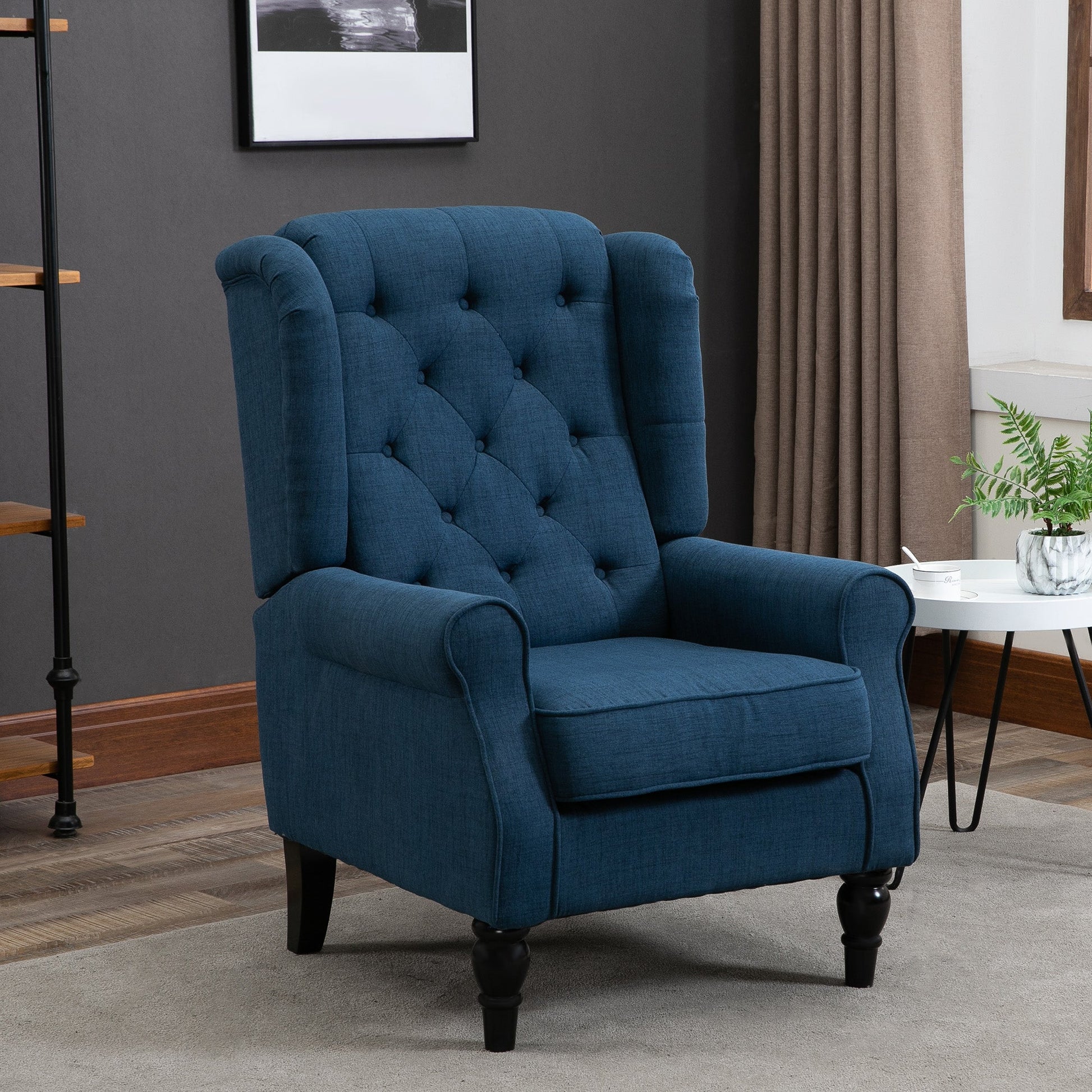 HOMCOM Retro Accent Chair, Wingback Armchair with Wood Frame Button Tufted Design for Living Room Bedroom, Blue