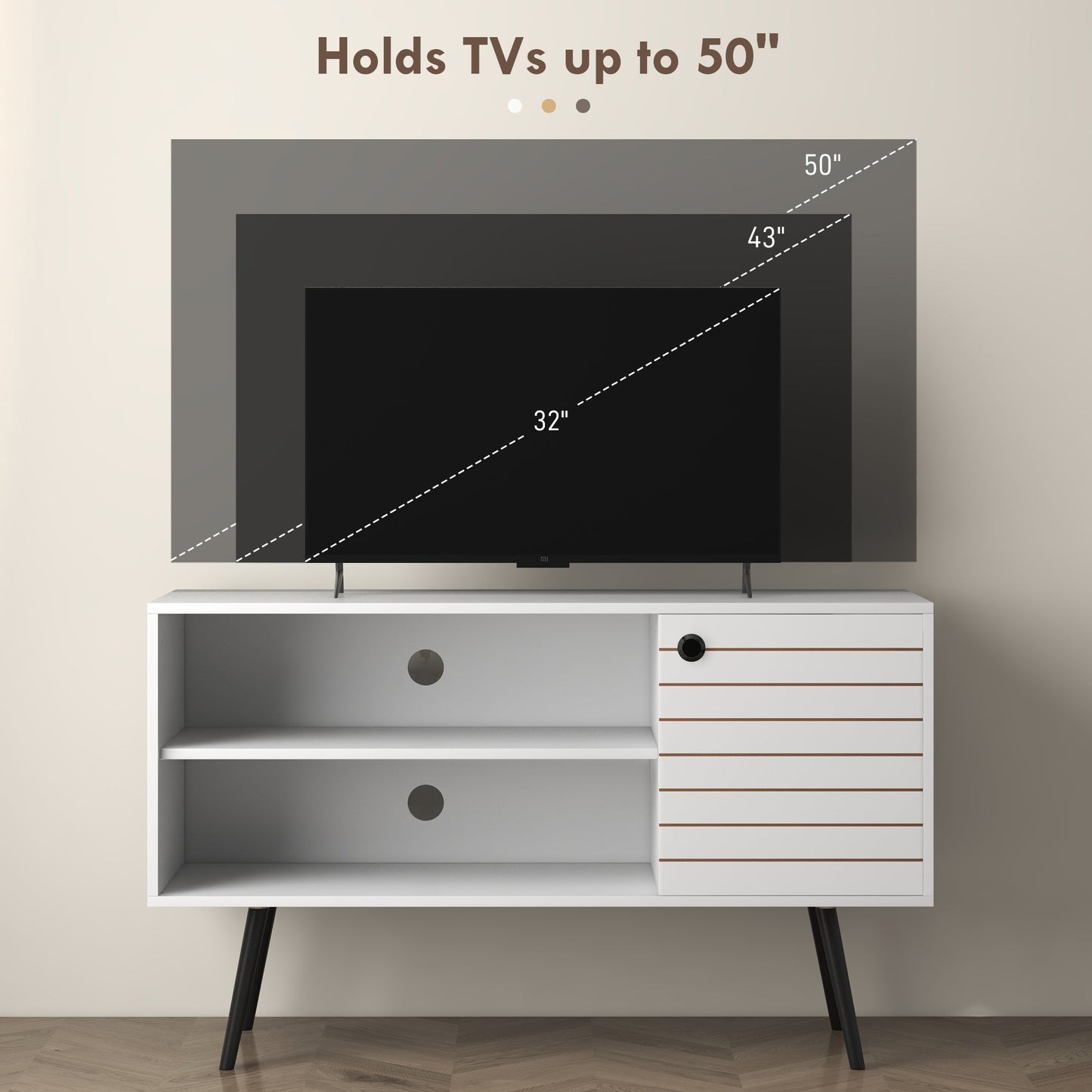 HOMCOM TV Stand Cabinet for 50 Inch TVs, TV Unit with Open Shelves, Soft-close Door and Cable Holes, Entertainment Unit for Living Room, White